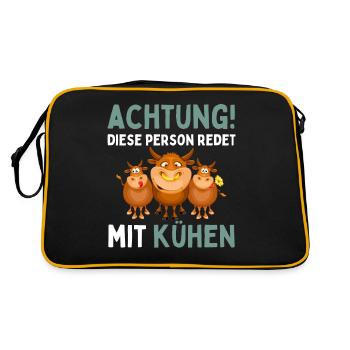 ATTENTION! THIS PERSON IS TALKING TO COWS! Fun - Retro Bag - black/gold - Back