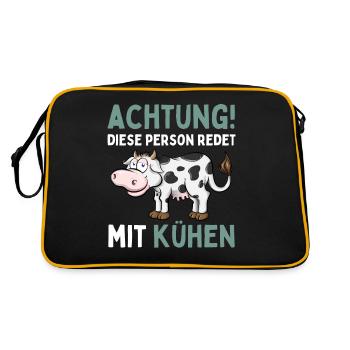 ATTENTION! THIS PERSON IS TALKING TO COWS! Fun - Retro Bag - black/gold - Back