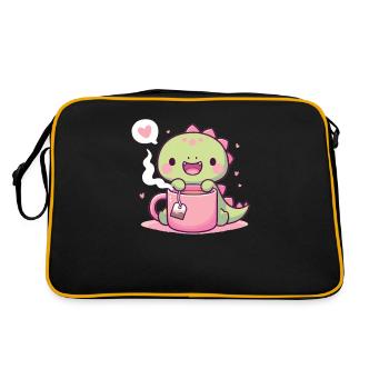 Tee Dino Tea Rex Wortspiel - Retro Tasche - Schwarz/Gold - Hinten