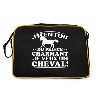 Ich kümmere mich nicht um den Märchenprinzen, ich will ein Pferd - Retro Tasche - Schwarz/Gold - Hinten