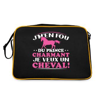 Ich kümmere mich nicht um den Märchenprinzen, ich will ein Pferd - Retro Tasche - Schwarz/Gold - Hinten