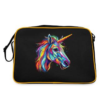 Wasserfarben Farbenfrohes Einhorn bunte Tiere - Retro Tasche - Schwarz/Gold - Hinten