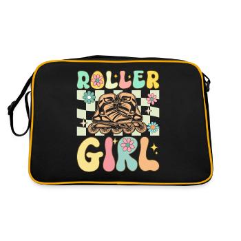 Groovy Roller Skating Girl Weibliche Rollschuhläuf - Retro Tasche - Schwarz/Gold - Hinten