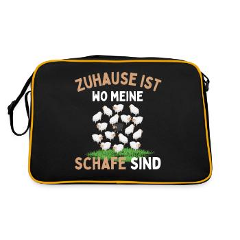 Zuhause ist wo meine Schafe sind! Schaf Schäfer - Retro Tasche - Schwarz/Gold - Hinten