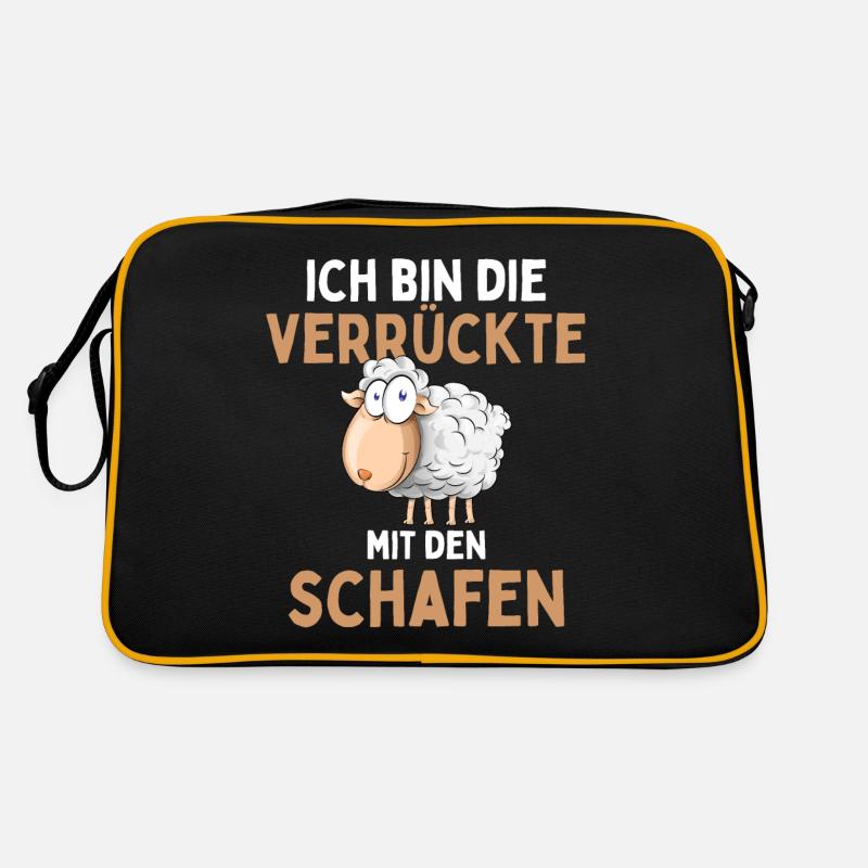 ICH BIN DIE VERRÜCKTE MIT DEN SCHAFEN - Schaf - Retro Tasche - Schwarz/Gold