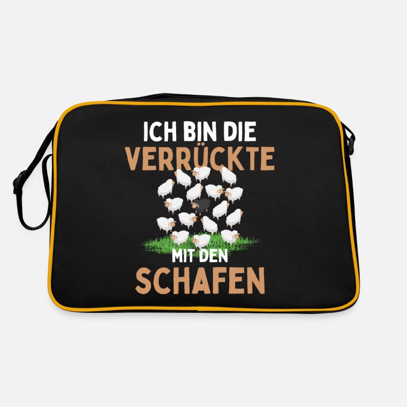 ICH BIN DIE VERRÜCKTE MIT DEN SCHAFEN - Schaf - Retro Tasche - Schwarz/Gold