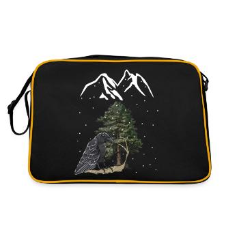 montagnes, montagnes, montagnes, hiver, neige, corbeau, corbeau, oiseau - Sac Retro - noir/or - Dos
