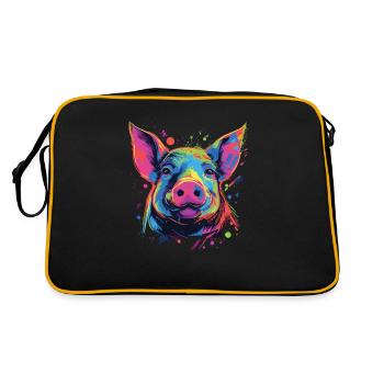 Wasserfarben Farbenfrohes Schwein bunte Tiere - Retro Tasche - Schwarz/Gold - Hinten