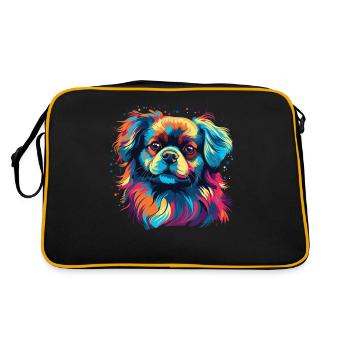 Wasserfarben Farbenfroher Tibet Spaniel - Retro Tasche - Schwarz/Gold - Hinten