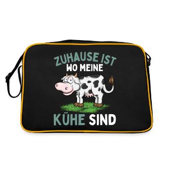 HOME IS WHERE MY COWS ARE! Funny Farmer - Retro Bag - black/gold - Back