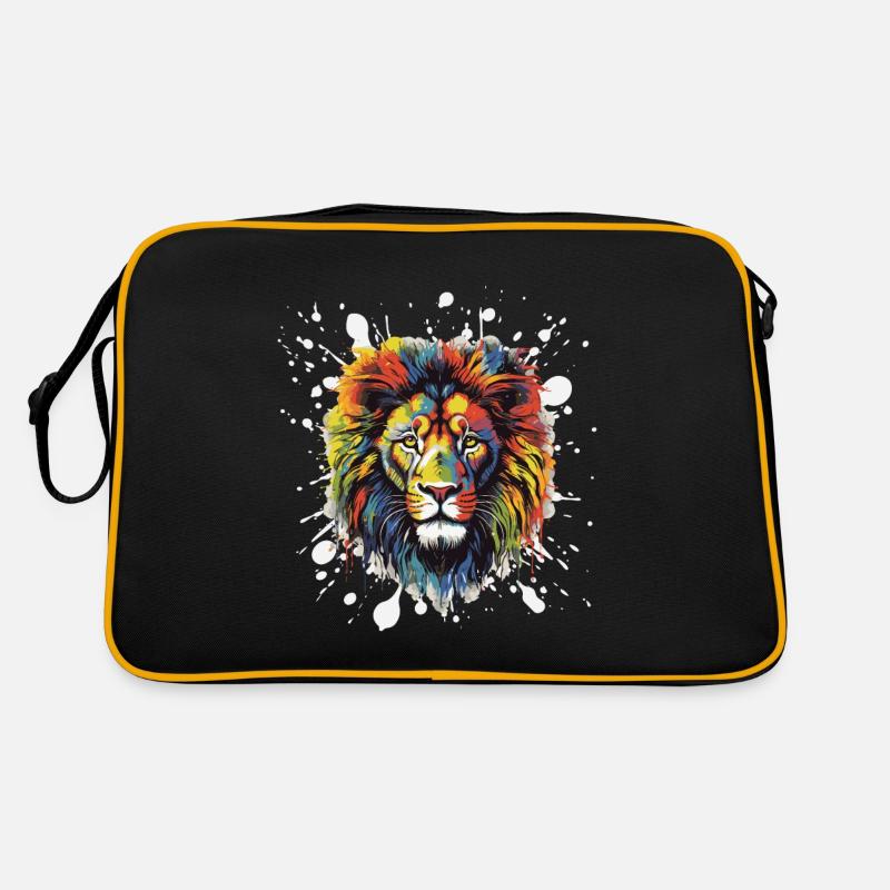 Löwe Pop Art Kopf - Retro Tasche - Schwarz/Gold