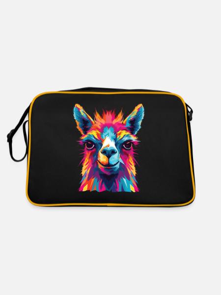 Watercolor Colorful Llama Colorful Animals - Retro Bag - black/gold - Back