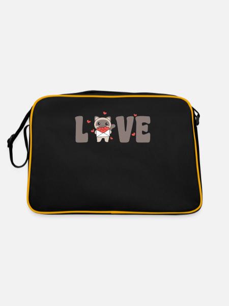 Siamkatze zum Valentinstag süße Tiere mit Herzen - Retro Tasche - Schwarz/Gold - Hinten