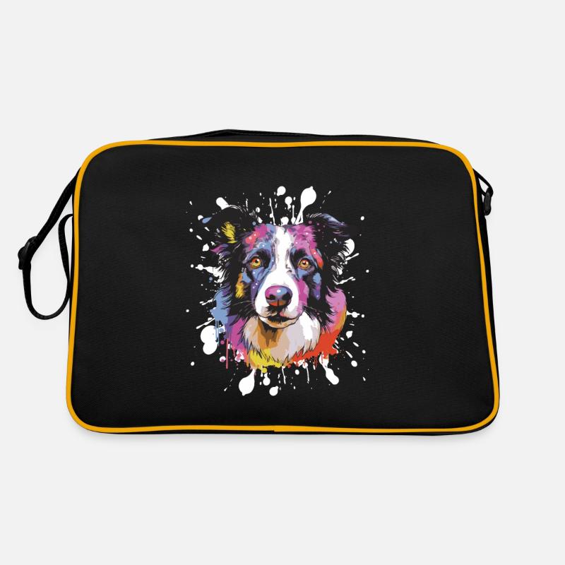 Border Collie Hund Pop Art Kopf Retro Tasche