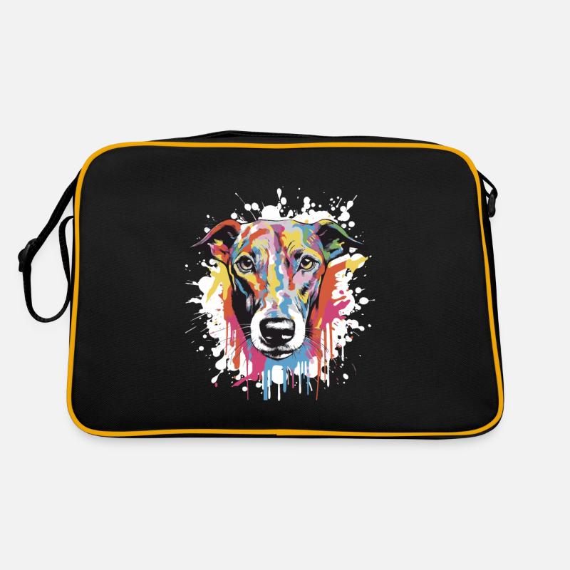 Greyhound Hund Pop Art Kopf - Retro Tasche - Schwarz/Gold