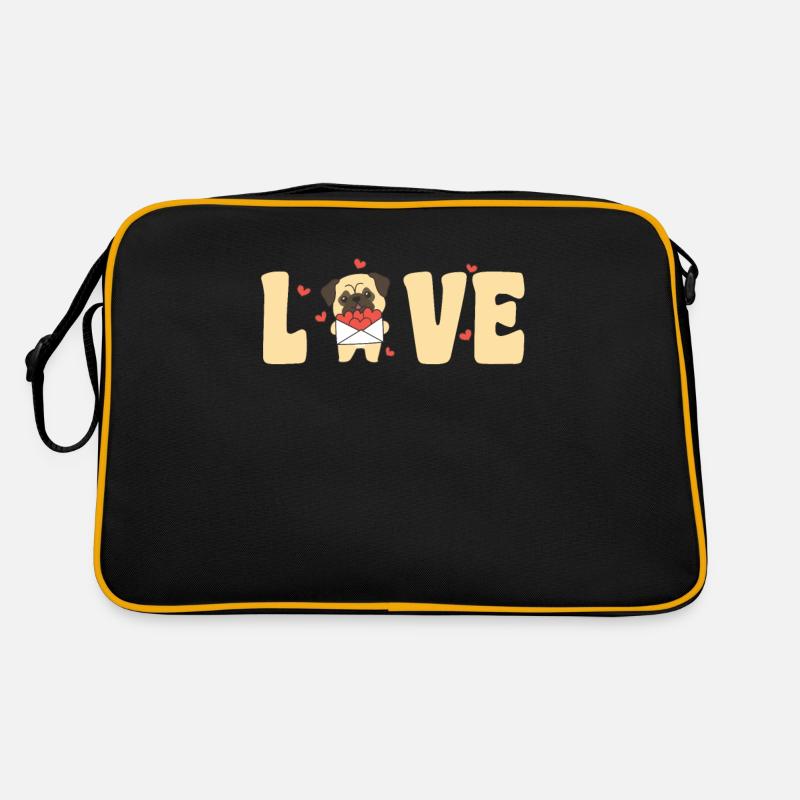 Carlin Saint-Valentin Animaux mignons avec des cœurs d’amour Sac Retro
