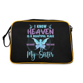 Schwester ist mein Schutzengel im Himmel Gedenktag - Retro Tasche - Schwarz/Gold - Hinten