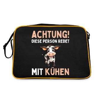 ATTENTION! THIS PERSON IS TALKING TO COWS! Fun - Retro Bag - black/gold - Back