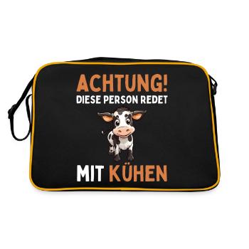 ATTENTION! THIS PERSON IS TALKING TO COWS! Fun - Retro Bag - black/gold - Back