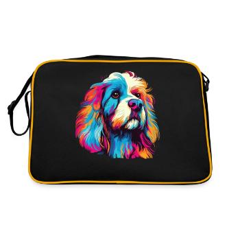 Wasserfarben Farbenfroher Tibet Spaniel - Retro Tasche - Schwarz/Gold - Hinten