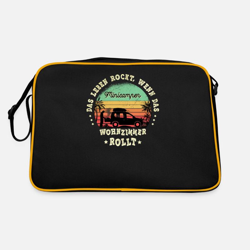 Minicamper Camping-Camper Microcamper Sprüche - Retro Tasche - Schwarz/Gold