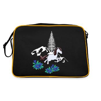 Pferd Natur Gebirge Wildpferd Pony - Retro Tasche - Schwarz/Gold - Hinten