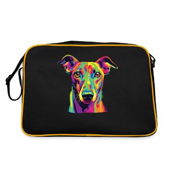 Wasserfarben Farbenfroher Greyhound - Retro Tasche - Schwarz/Gold - Hinten
