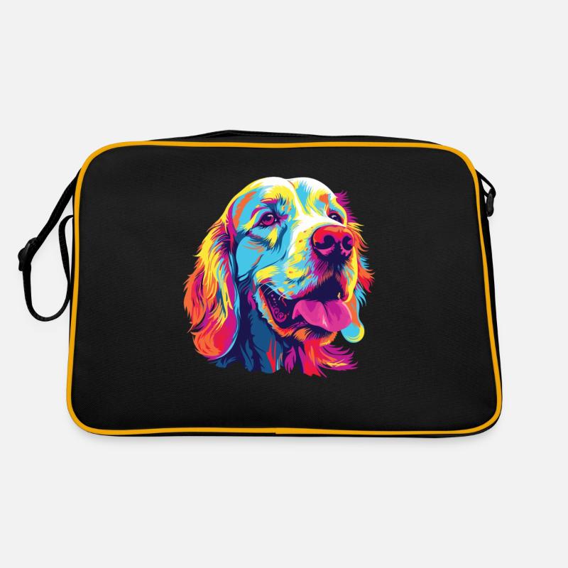 Wasserfarben Farbenfroher Clumber Spaniel - Retro Tasche - Schwarz/Gold