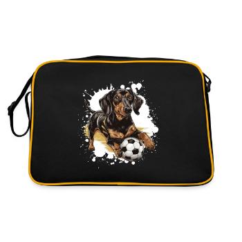 Dachshund Hund Dackel Fussball Sport - Retro Tasche - Schwarz/Gold - Hinten