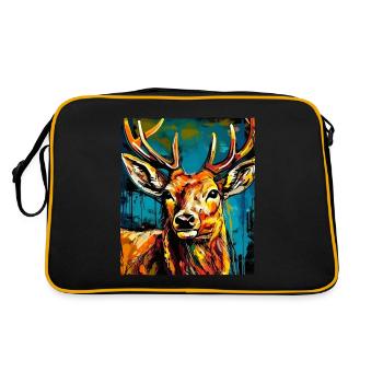 Hirsch Portrait - Retro Tasche - Schwarz/Gold - Hinten