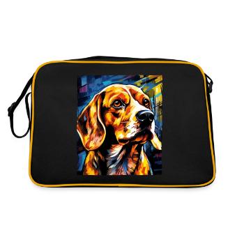 Beagle Hund Portrait - Retro Tasche - Schwarz/Gold - Hinten