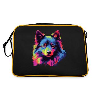 Wasserfarben Farbenfroher Schipperke - Retro Tasche - Schwarz/Gold - Hinten