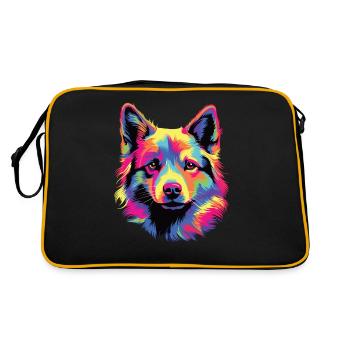 Wasserfarben Farbenfroher Norwegischer Buhund - Retro Tasche - Schwarz/Gold - Hinten