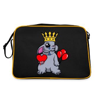 Hase König Herz Fantasy Kaninchen Gefühle Emotion - Retro Tasche - Schwarz/Gold - Hinten