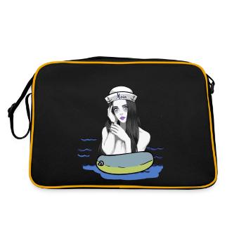 Seenot Schwimmring Matrosen Mädchen Meer schwimmen - Retro Tasche - Schwarz/Gold - Hinten