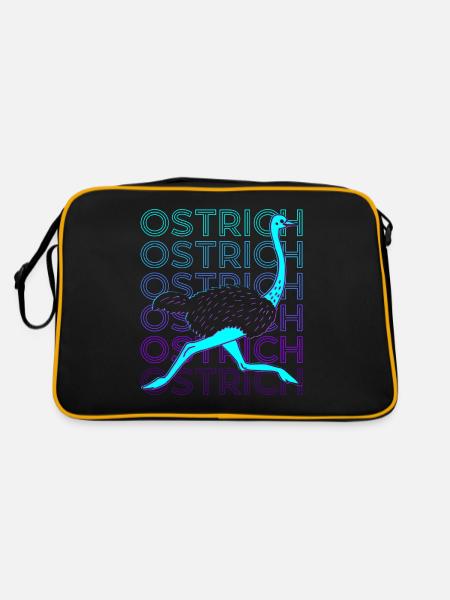Strauß Tier Retro - Retro Tasche - Schwarz/Gold - Hinten