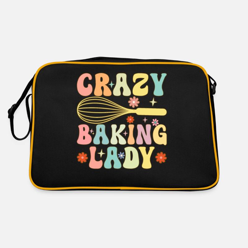 Crazy Baking Lady Groovy Baking Girl Chef-Bäckerin - Retro Tasche - Schwarz/Gold