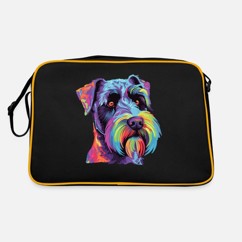 Wasserfarben Farbenfroher Standard Schnauzer - Retro Tasche - Schwarz/Gold