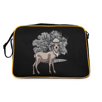 Forest Animal, Deer, Forest Animals, Red Deer, Forest Dwellers - Retro Bag - black/gold - Back