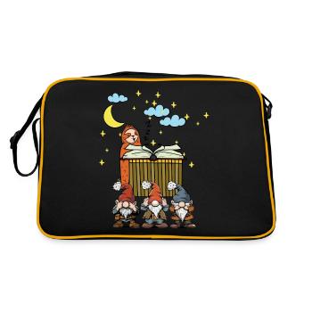 Faultier Buch lesen Märchen Guten Nacht Zwerg - Retro Tasche - Schwarz/Gold - Hinten