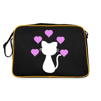 Herzen Katze Katzen Haustier Kind Baby - Retro Tasche - Schwarz/Gold - Hinten