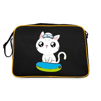 Maritim Katze Seenot Matrose Ahoi Schwimmring - Retro Tasche - Schwarz/Gold - Hinten