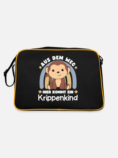 Aus Dem Weg Hier Kommt Ein Krippenkind Affe - Retro Tasche - Schwarz/Gold - Hinten