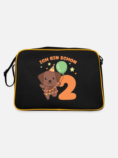 Ich bin schon 2 Hunde Geburtstags Kinder - Retro Tasche - Schwarz/Gold - Hinten
