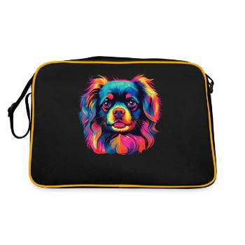 Wasserfarben Farbenfroher Tibet Spaniel - Retro Tasche - Schwarz/Gold - Hinten