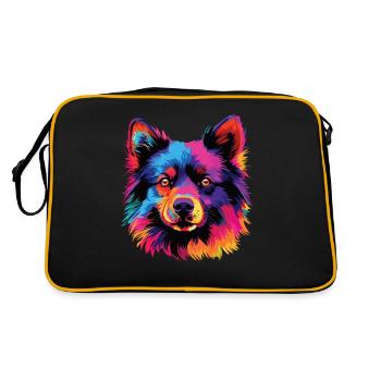 Wasserfarben Farbenfroher Schipperke - Retro Tasche - Schwarz/Gold - Hinten