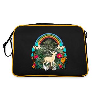 Waldtiere Waldbewohner Hirsch Rehbock Reh Kind - Retro Tasche - Schwarz/Gold - Hinten