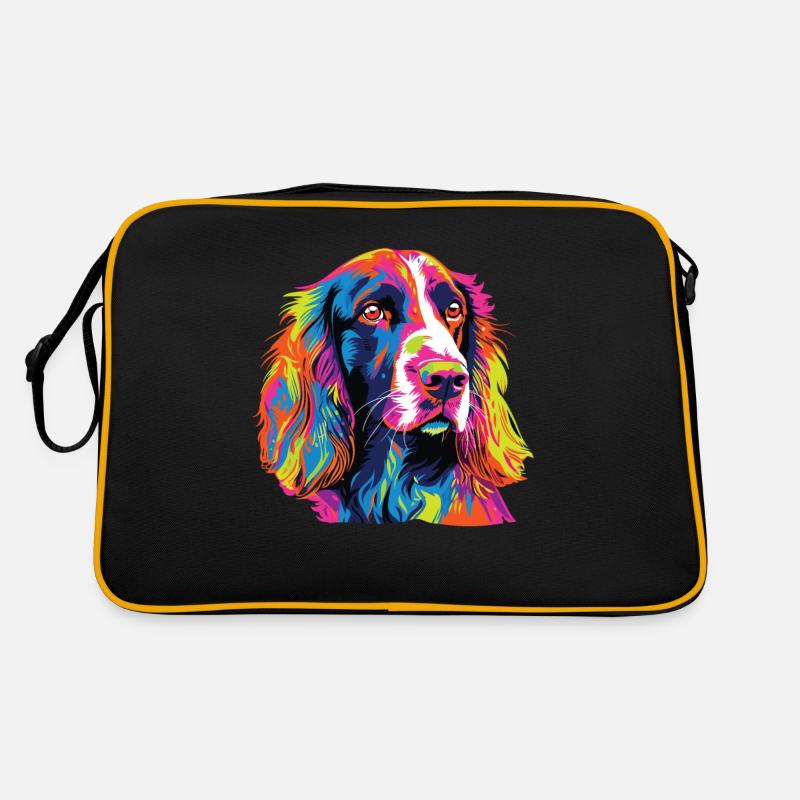 Aquarelle colorée Welsh Springer Spaniel - Sac Retro - noir/or