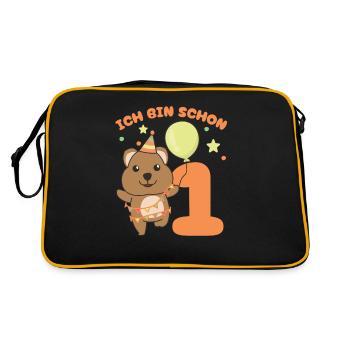 Ich bin schon 1 Quokkas Geburtstags Kinder - Retro Tasche - Schwarz/Gold - Hinten