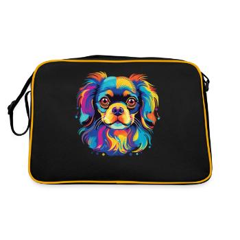 Wasserfarben Farbenfroher Tibet Spaniel - Retro Tasche - Schwarz/Gold - Hinten